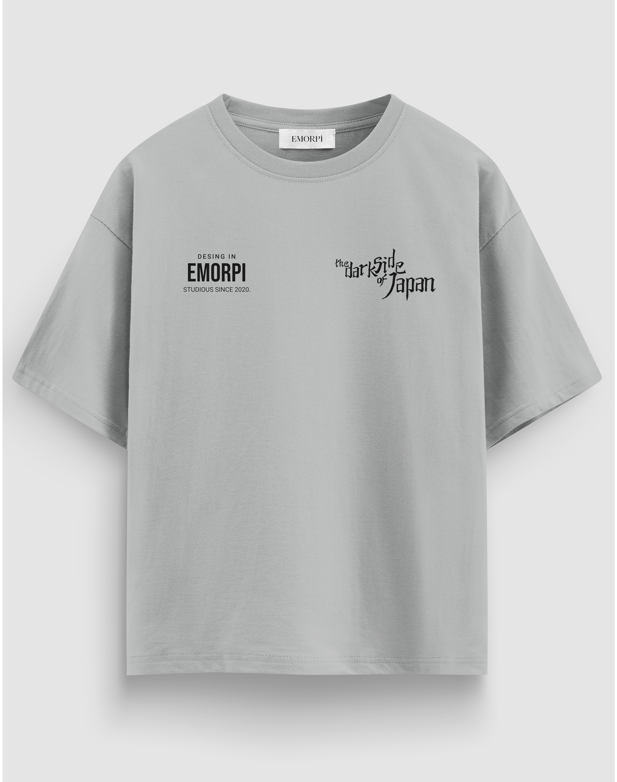 MT-07 baskılı motorcu tişört, gri, önden görünüm, göğüste Emorpi logosu